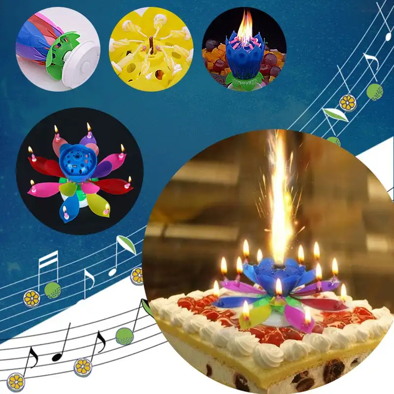 

8Candles Singing Music Birthday Candle Monolayer Lotus Candle Flowering Music Candle Kids Candles Wax Party DIY Cake Decoration