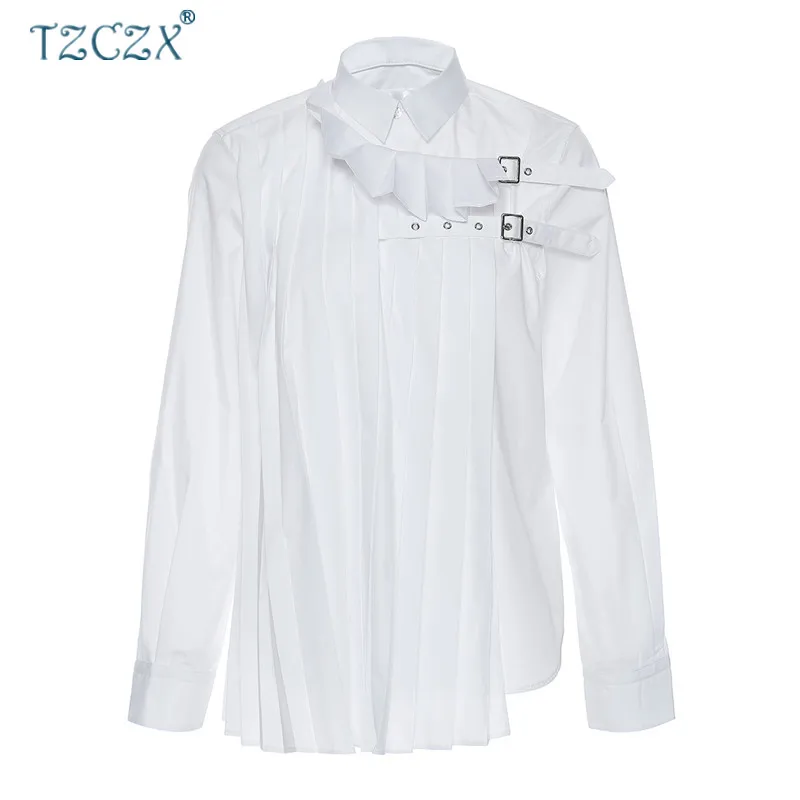 TO1442 New Fashion Women's Blouse Casual Loose Metal Buckle Decorative Pleats Design White Long-sleeved Shirt Tops Clothes
TO1442 New Fashion Women's Blouse Casual Loose Metal Buckle Decorative Pleats Design White Long-sleeved Shirt Tops Clothes
