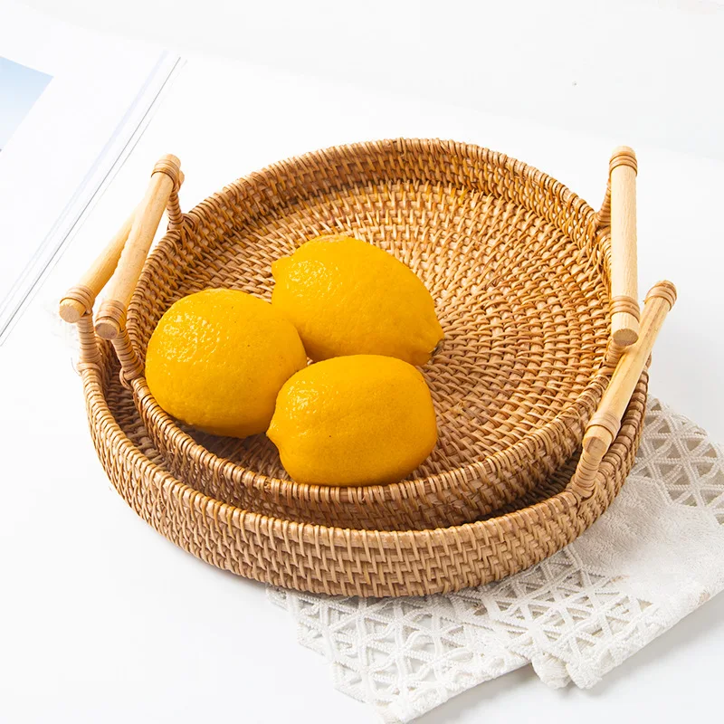 Handwoven Portable Round Rattan Kitchen Storage Tray with Wooden Fruit Snacks Serving Wicker Tray Storage Plate Table Decor
Handwoven Portable Round Rattan Kitchen Storage Tray with Wooden Fruit Snacks Serving Wicker Tray Storage Plate Table Decor