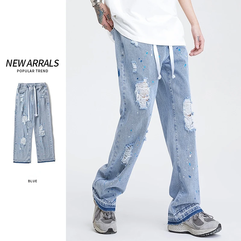 Джинсы мужские стрейчевые, ностальгические эластичные рваные джинсы в стиле ретро, с полыми отверстиями, с распылителем, одежда для мужчин, ... 
Джинсы мужские стрейчевые, ностальгические эластичные рваные джинсы в стиле ретро, с полыми отверстиями, с распылителем, одежда для мужчин, ...