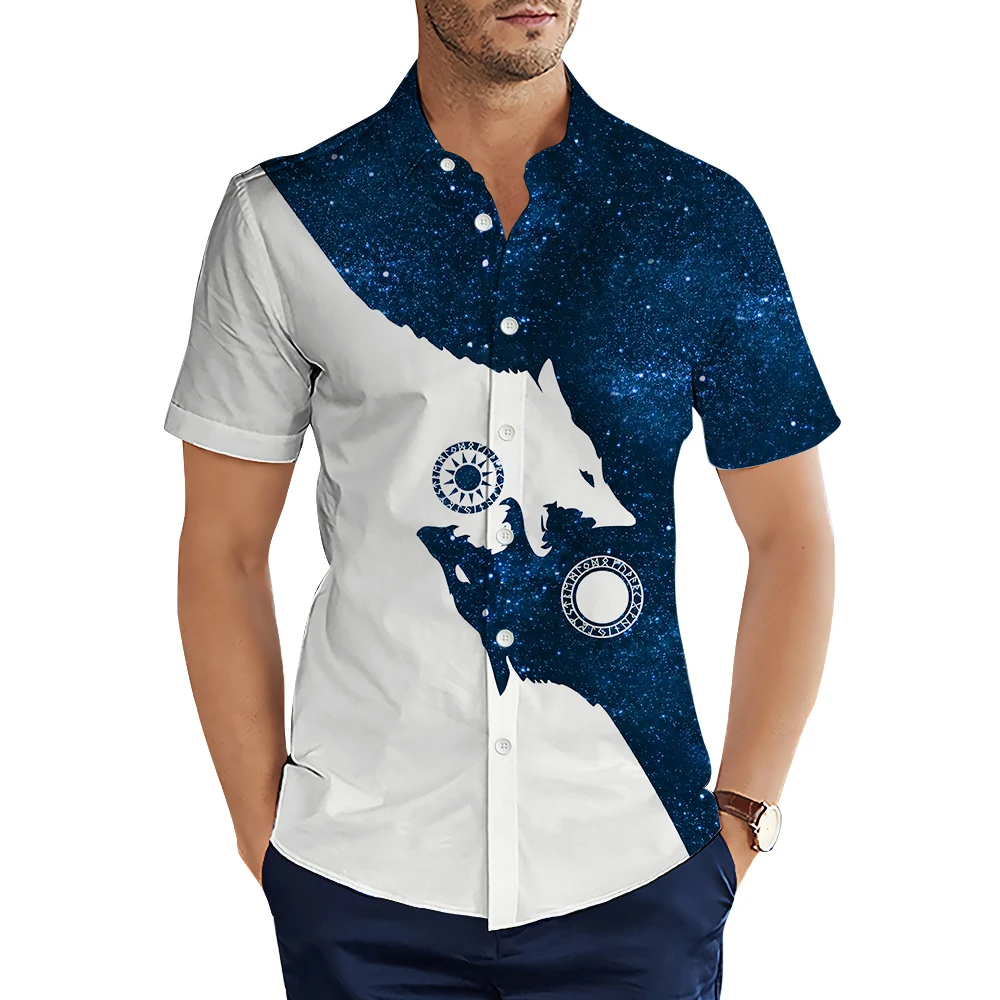 

CLOOCL Fashion Men's Shirts Viking Star Wolf 3D Printed Casual Shirt Summer Short Sleeve Beach Shirts for Men Clothing Camisas