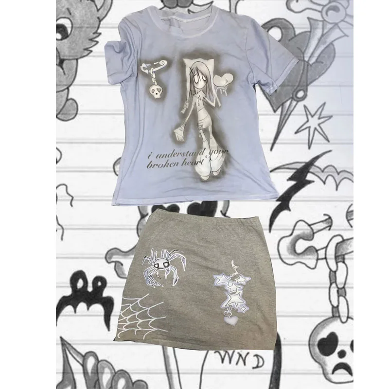 Japanese Harajuku Streetwear Women Outfits 2022 Summer Y2k Gothic Lolita Two Piece Sets Tie Dye Print Crop T-Shirt Skirts Set
Japanese Harajuku Streetwear Women Outfits 2022 Summer Y2k Gothic Lolita Two Piece Sets Tie Dye Print Crop T-Shirt Skirts Set