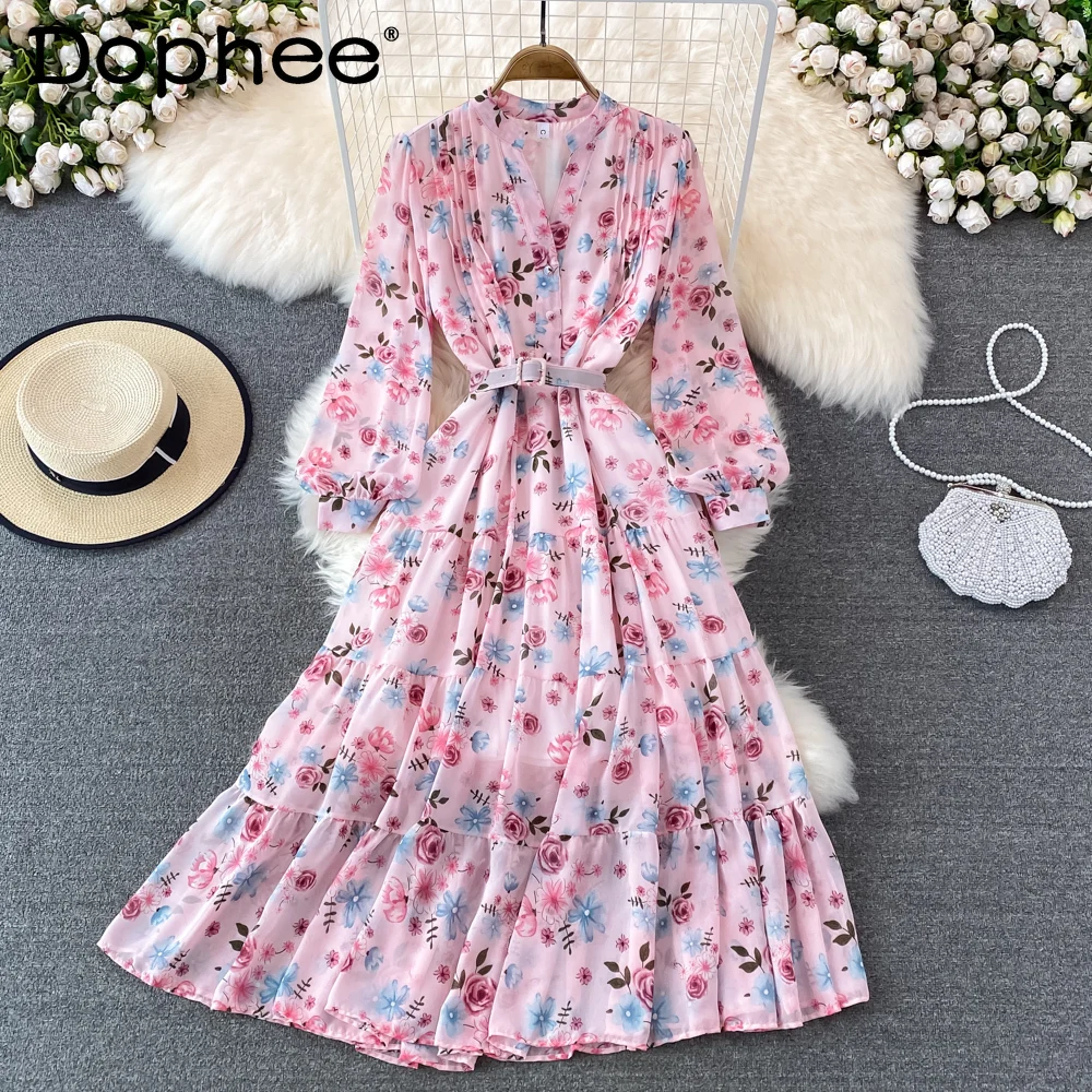 Sweet Floral Fairy Swing Maxi Dress 2022 Spring Summer New Vestdios Temperament V-neck Belt Waist Slimming A- Line Pleated Dress
Sweet Floral Fairy Swing Maxi Dress 2022 Spring Summer New Vestdios Temperament V-neck Belt Waist Slimming A- Line Pleated Dress