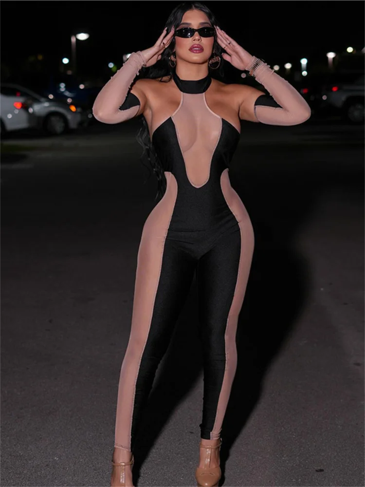 Autumn Spring Sexy Mesh Patchwork Bodycon Jumpsuit Club Outfit For Women Halter Backless One Pieces Female Playsuit
Autumn Spring Sexy Mesh Patchwork Bodycon Jumpsuit Club Outfit For Women Halter Backless One Pieces Female Playsuit