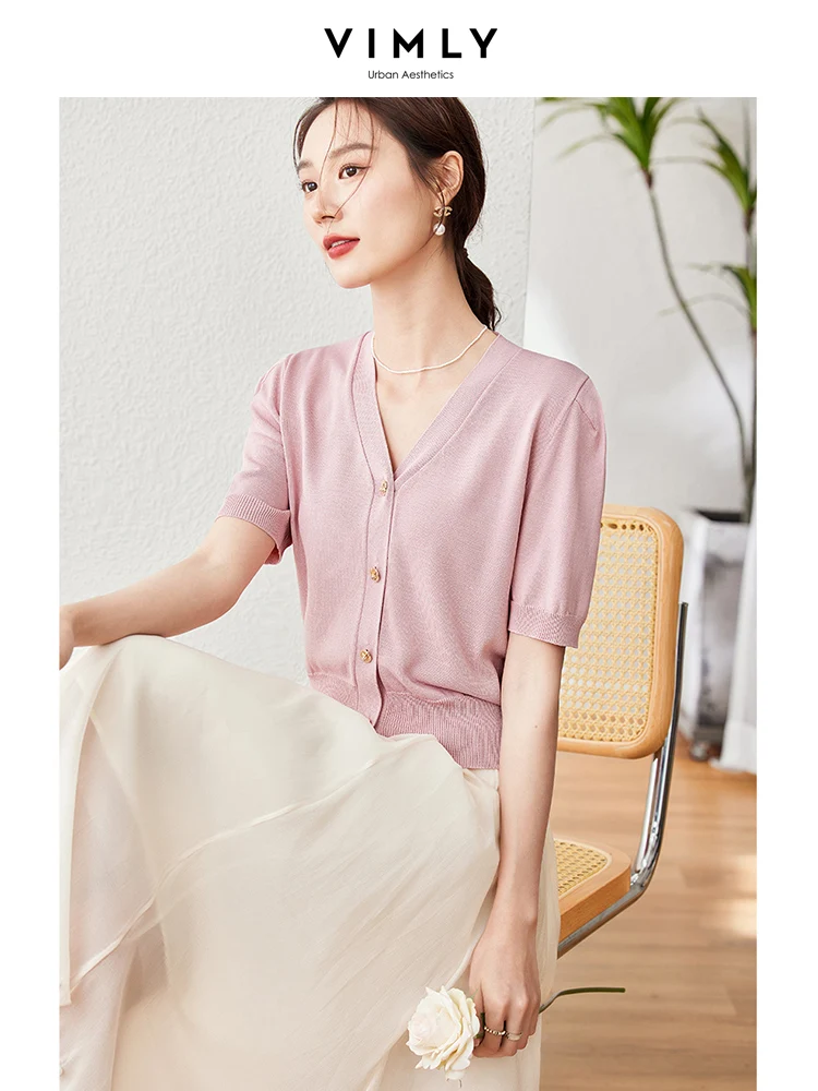 Vimly Summer V Neck Short Sleeve Pink Cardigan for Women 2023 Korean Style Knitted Sweater Straight Knitwear Ladies Knitted Tops
Vimly Summer V Neck Short Sleeve Pink Cardigan for Women 2023 Korean Style Knitted Sweater Straight Knitwear Ladies Knitted Tops