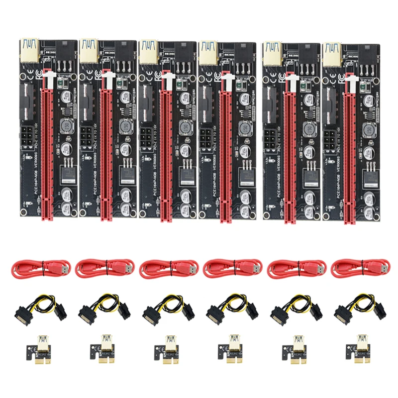 

6pcs PCI-E Express 1x to 16x Riser 009S Card Adapter PCIE 1 to 4 Slot PCIe Port Multiplier Card for BTC Bitcoin Miner Mining