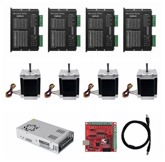 20-50VDC 23HS7628 Stepper Motor 4Pcs Set w/ DM542 Driver MACH3 Control Board 360W 24V Power Supply CNC DIY Kit for 3D Printer
20-50VDC 23HS7628 Stepper Motor 4Pcs Set w/ DM542 Driver MACH3 Control Board 360W 24V Power Supply CNC DIY Kit for 3D Printer