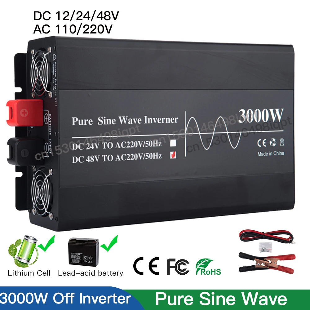 3000W Off Grid Tie Inverter Pure Sine Wave Solar Wind Car Converter 6000W Surge Power 12V 24V 48V Lifepo4 Lithium GEL Battery
3000W Off Grid Tie Inverter Pure Sine Wave Solar Wind Car Converter 6000W Surge Power 12V 24V 48V Lifepo4 Lithium GEL Battery
