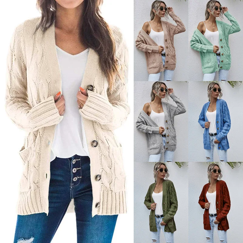 2022 autumn and winter new women's knitted cardigan twist button mid-length sweater coat women
2022 autumn and winter new women's knitted cardigan twist button mid-length sweater coat women