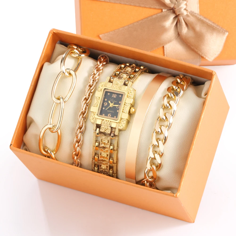 Комплект легких роскошных женских часов и браслетов из 5 предметов изысканные браслеты высококачественные кварцевые часы Подарочная короб...
Комплект легких роскошных женских часов и браслетов из 5 предметов изысканные браслеты высококачественные кварцевые часы Подарочная короб...