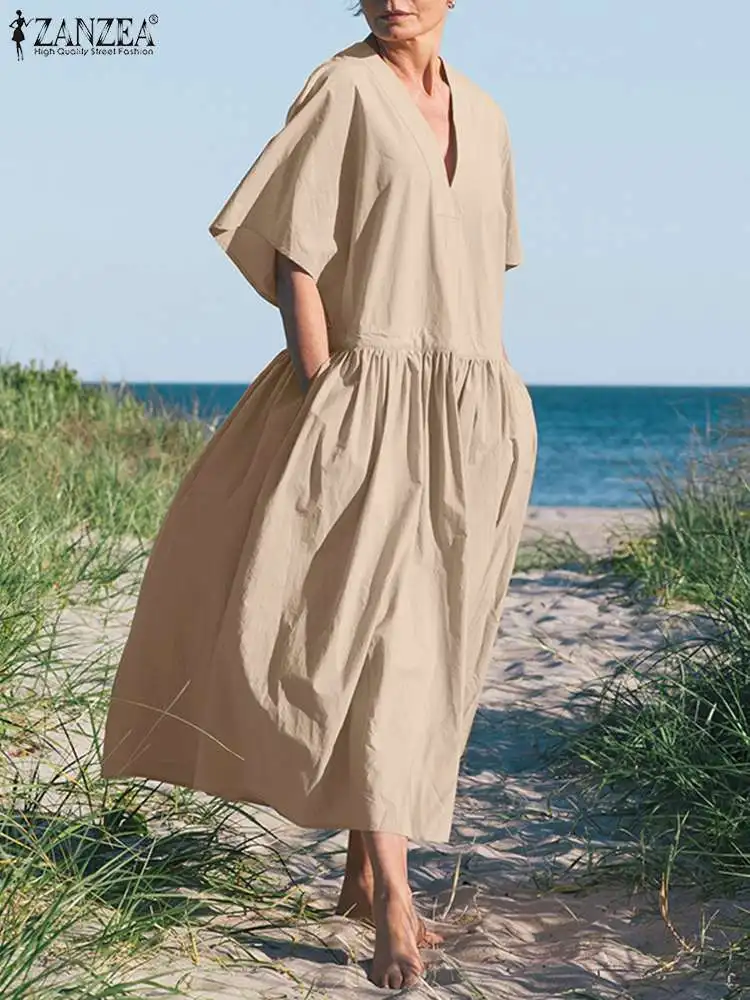ZANZEA Fashion Summer V Neck Half Sleeve Sundress Casual Loose Women Dress Oversize Baggy Party Solid Long Vestidos Robe Femme
ZANZEA Fashion Summer V Neck Half Sleeve Sundress Casual Loose Women Dress Oversize Baggy Party Solid Long Vestidos Robe Femme