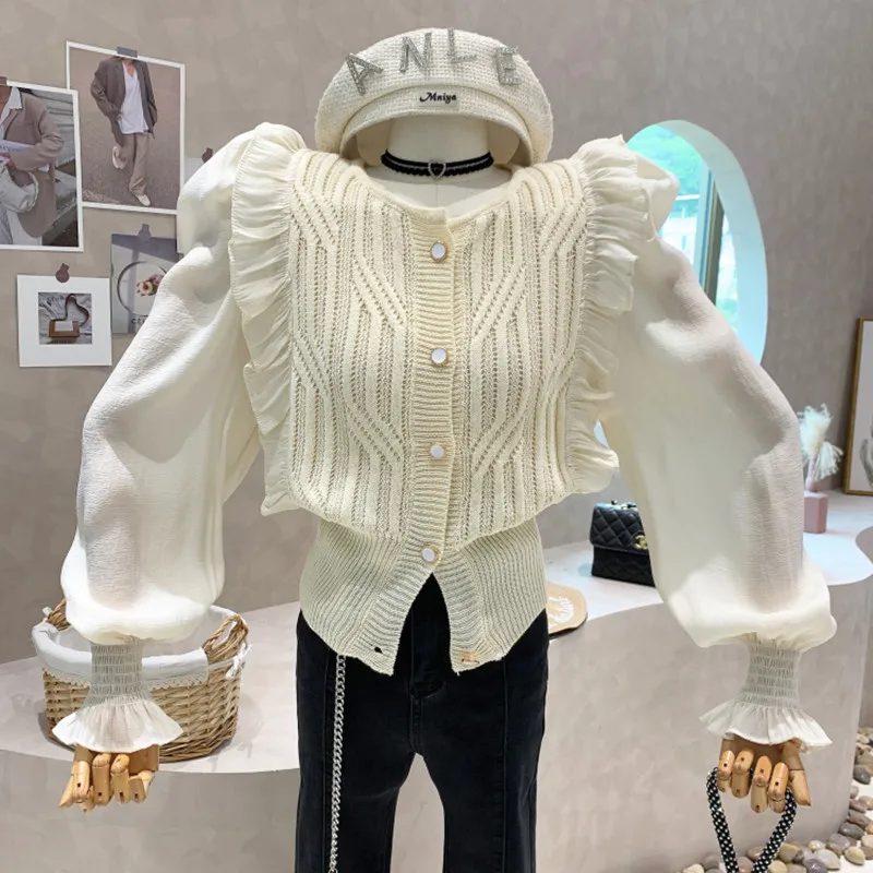 Niche Design New Women's Clothing 2022 Spring Sweet Stitching Long Sleeved Ruffle Knit Cardigan Sweater Coat Tops Femme Blouses
Niche Design New Women's Clothing 2022 Spring Sweet Stitching Long Sleeved Ruffle Knit Cardigan Sweater Coat Tops Femme Blouses