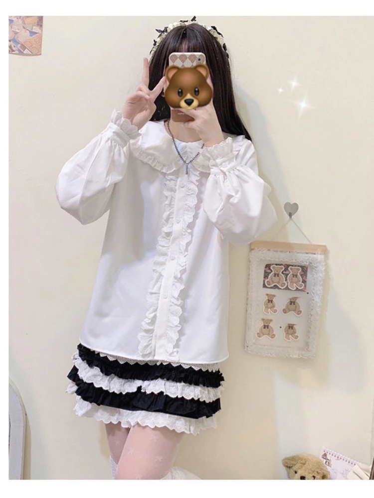 HOUZHOU Kawaii White Blouse Women Long Sleeve Lolita Style Shirts Peter Pan Collar Ruffles Patchwork Japanese Fashion Tops
HOUZHOU Kawaii White Blouse Women Long Sleeve Lolita Style Shirts Peter Pan Collar Ruffles Patchwork Japanese Fashion Tops