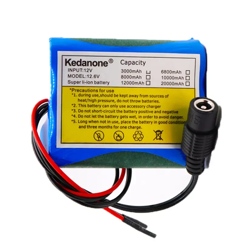 KEDAONE 12V 3000mAh 18650 Lithium ion Rechargeable Battery Pack DC, Suitable for CCTV Camera Cam Monitor 3A Battery + 12.6V
KEDAONE 12V 3000mAh 18650 Lithium ion Rechargeable Battery Pack DC, Suitable for CCTV Camera Cam Monitor 3A Battery + 12.6V