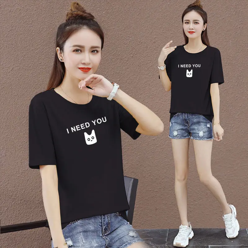

T-shirt Woman Short Sleeve Women's Top High Quality Tees Alt Luxury Slim Grunge Kpop Pulovers Old Free Shipping Offe O Clothing