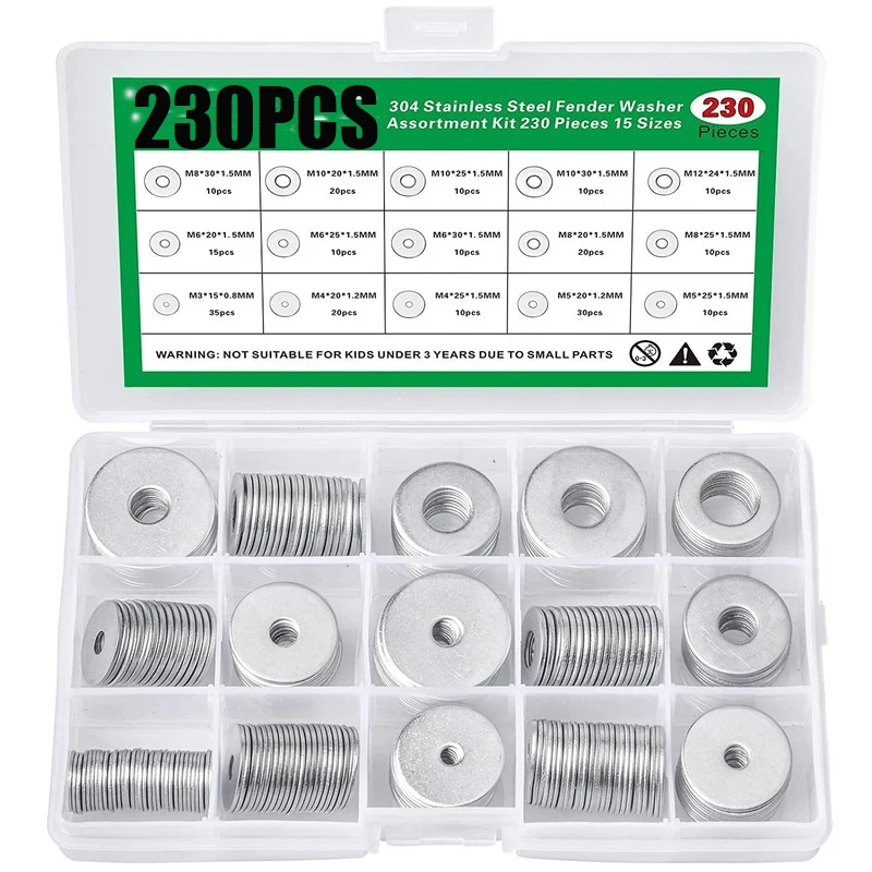 230pcs Stainless Steel Large Oil Seal Washer Gasket Set Flat Ring Seal Assortment Kit M3 M4 M5 M6 M8 M10 M12 Oil Plug Washer
230pcs Stainless Steel Large Oil Seal Washer Gasket Set Flat Ring Seal Assortment Kit M3 M4 M5 M6 M8 M10 M12 Oil Plug Washer