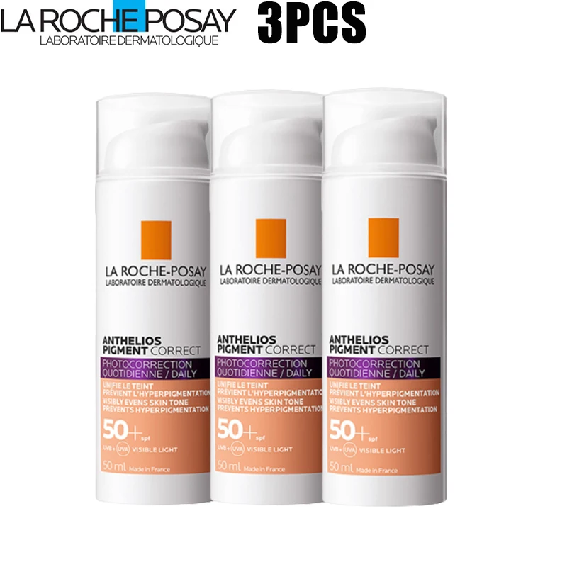 

3PCS La Roche-Posay Anthelios Pigment Correct PhotoCorrection Daily Tinted Cream SPF50 Face Sunscreen 50ml Brighten Whitening