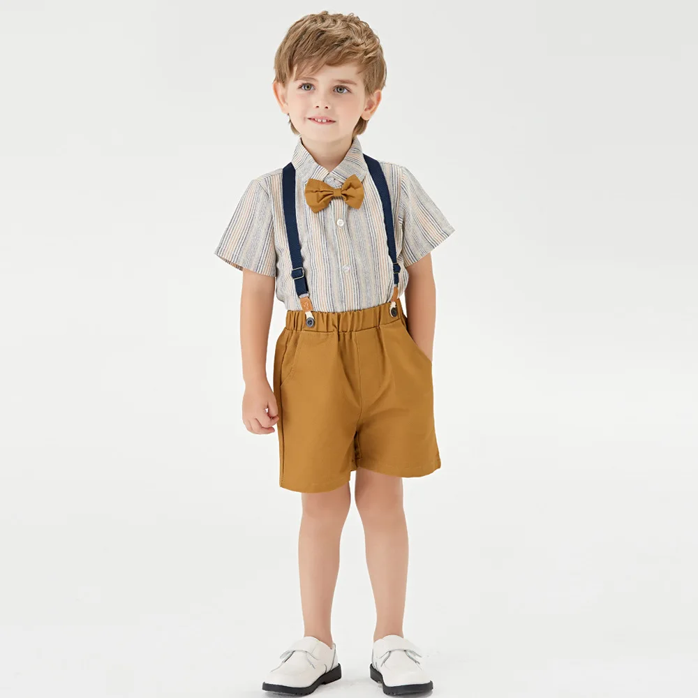 Kids Boutique Clothes New Korean Summer Handsome Boys Short Sleeve Striped Shirt Shorts Suspenders Suit Children's Clothes
Kids Boutique Clothes New Korean Summer Handsome Boys Short Sleeve Striped Shirt Shorts Suspenders Suit Children's Clothes