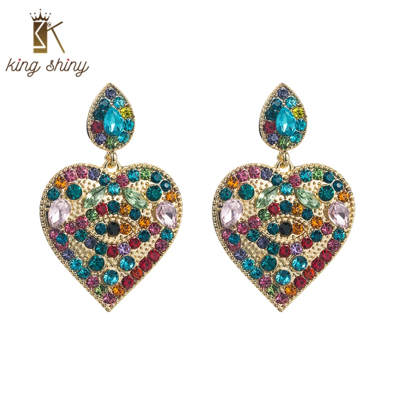 King Shiny Trendy Turkish Evil Eye Pendant Necklace Bohemian Colorful Crystal Heart Shape Drop Earrings Female Party Ear Jewelry
King Shiny Trendy Turkish Evil Eye Pendant Necklace Bohemian Colorful Crystal Heart Shape Drop Earrings Female Party Ear Jewelry