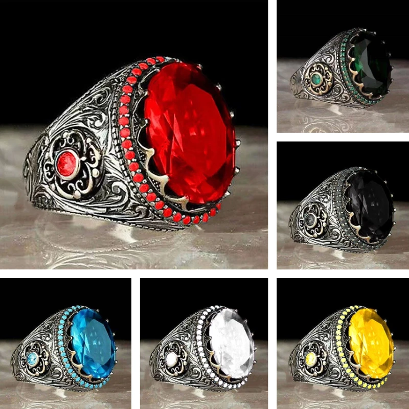 Retro Men's Ring Red Blue Yellow Black and White Gemstone Ring Inlaid Turquoise Gothic Fashion Personality Wedding Jewelry
Retro Men's Ring Red Blue Yellow Black and White Gemstone Ring Inlaid Turquoise Gothic Fashion Personality Wedding Jewelry