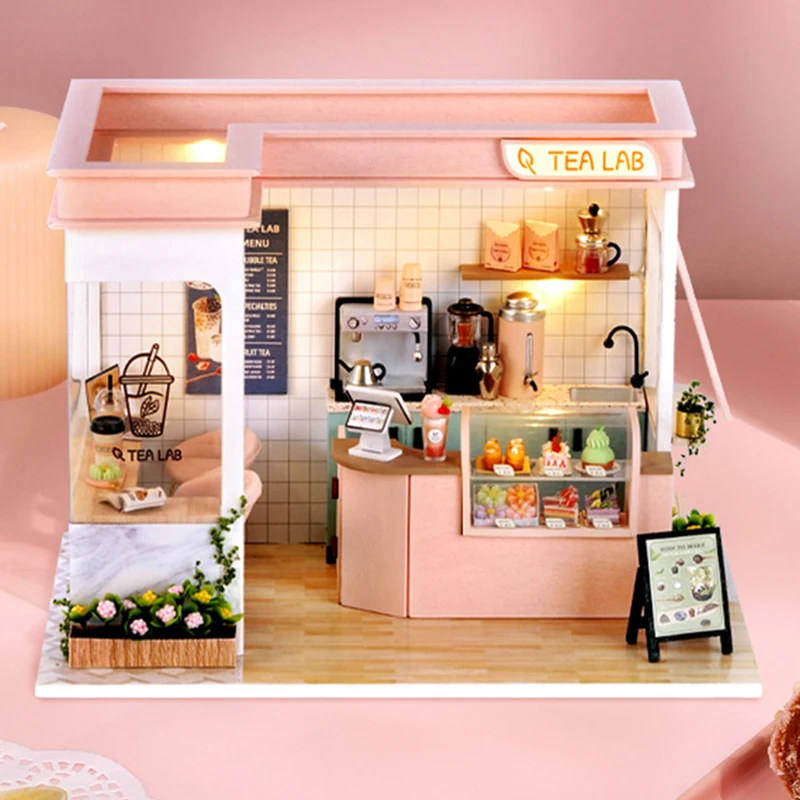 DIY Wooden Doll House Miniature Building Kit Milk Tea Shop Dollhouse With Furniture Light Casa Toys for Girls Birthday Gifts
DIY Wooden Doll House Miniature Building Kit Milk Tea Shop Dollhouse With Furniture Light Casa Toys for Girls Birthday Gifts