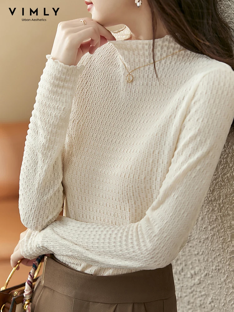 Vimly Waffle Texture T-shirts Women Long Sleeve Tops 2022 Autumn Winter Slim Turtleneck Elegant T shirts Female Blouses V5077
Vimly Waffle Texture T-shirts Women Long Sleeve Tops 2022 Autumn Winter Slim Turtleneck Elegant T shirts Female Blouses V5077