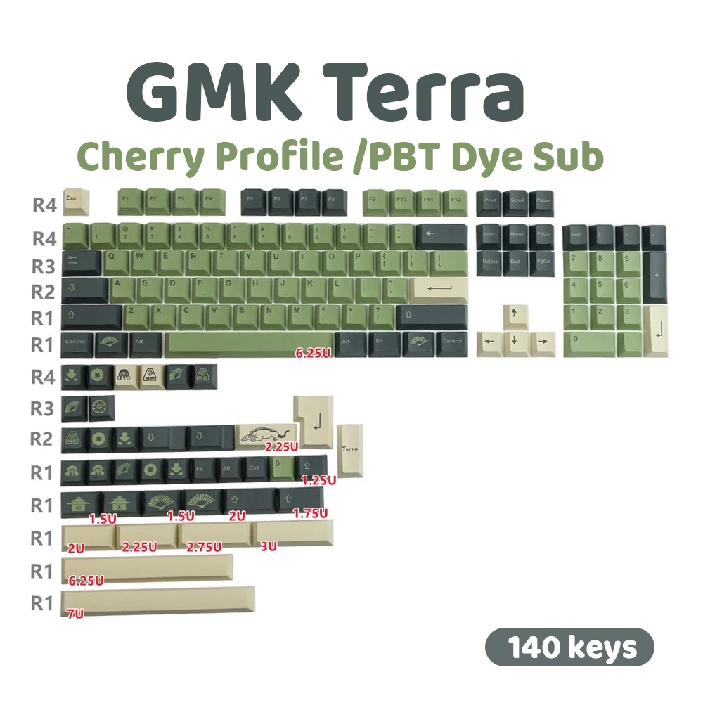 

Колпачки для клавиш GMK Clone Terra 140 клавиши PBT колпачки для клавиш Cherry Profile DYE-SUB для механической клавиатуры GMMK Pro ISO 61 64 84 108 Раскладка