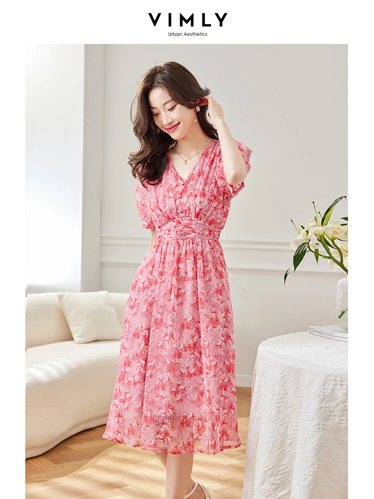 Vimly Summer V-neck Midi Dress for Women 2023 Red Floral Printed Short Sleeve High Waist Smocking A Line Beach Dresses M1525
Vimly Summer V-neck Midi Dress for Women 2023 Red Floral Printed Short Sleeve High Waist Smocking A Line Beach Dresses M1525