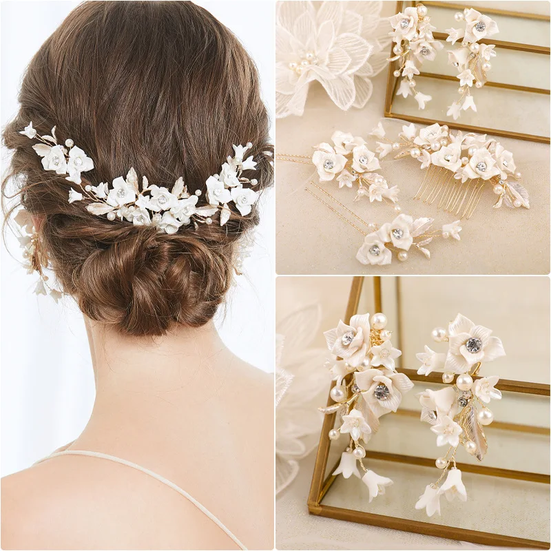 SLBRIDAL Handmade Ins Crystal Rhinestones Pearls Ceramic Flower Bridal Hair Comb Hair Pin Earring Set Wedding Women Hair Jewelry
SLBRIDAL Handmade Ins Crystal Rhinestones Pearls Ceramic Flower Bridal Hair Comb Hair Pin Earring Set Wedding Women Hair Jewelry