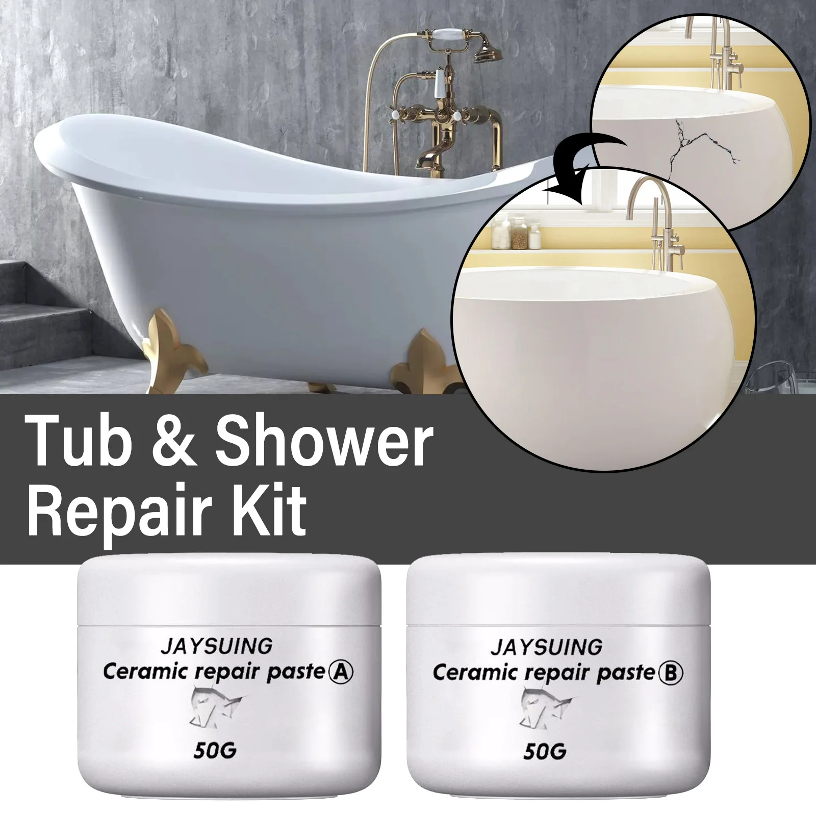 

Ceramic Repair Paste A+B Tub Tile Shower Repair Kit Multipurpose Porcelain Repair for Crack Chip Ceramic Caulk Repair Paste Set