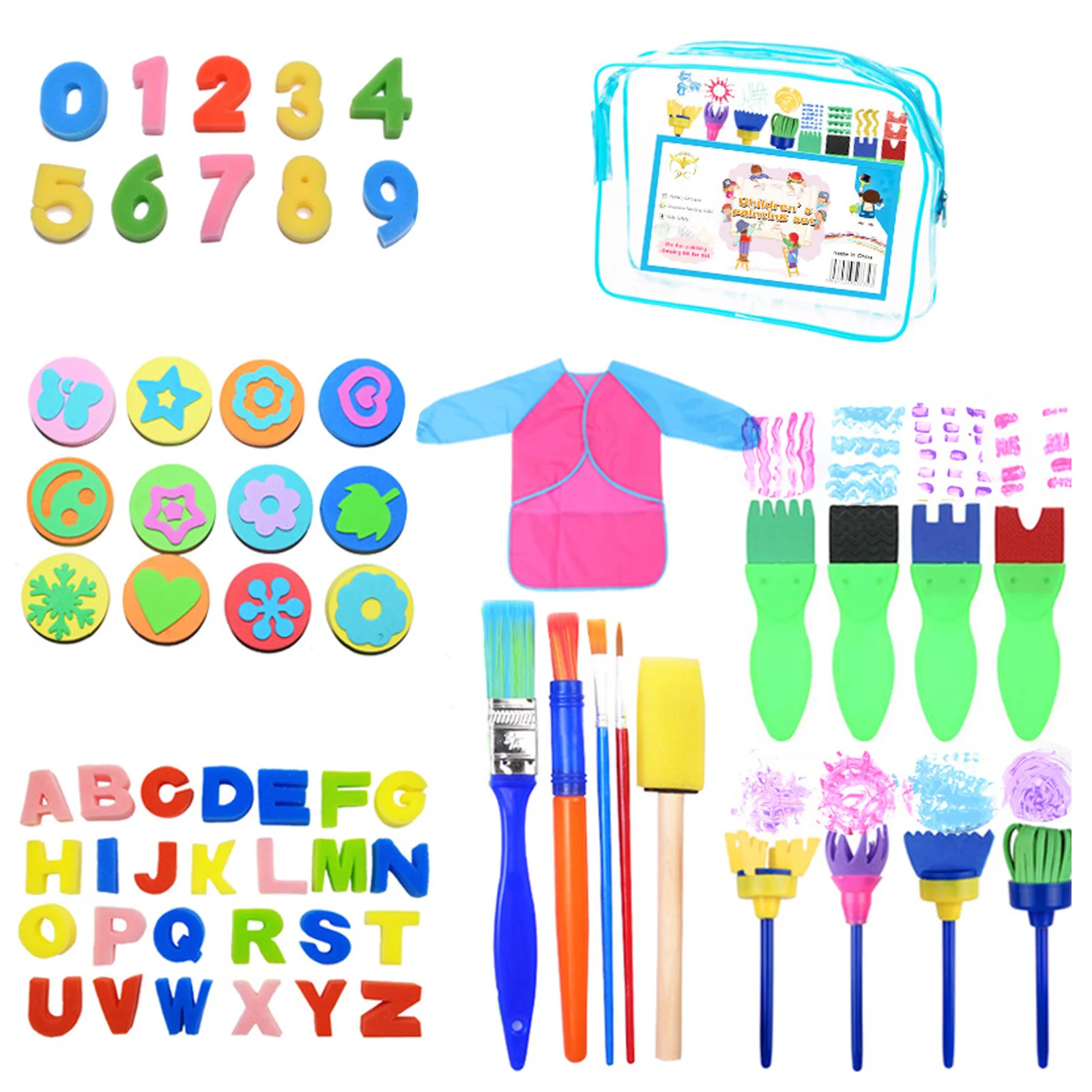 61PCS Kids Sponge Brush Graffiti Painting Drawing Tools + 1PCS Apron for Kids Toddlers Boys Girls Birthday Christmas Easter Gift
61PCS Kids Sponge Brush Graffiti Painting Drawing Tools + 1PCS Apron for Kids Toddlers Boys Girls Birthday Christmas Easter Gift