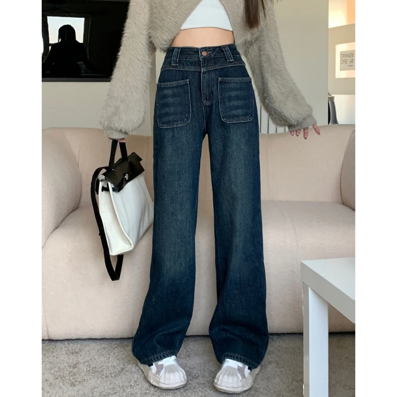 Navy Blue High Waist Women Jeans Splicing Vintage American Fashion Leisure Female Wide Leg Trousers Baggy Straight Denim Bottoms
Navy Blue High Waist Women Jeans Splicing Vintage American Fashion Leisure Female Wide Leg Trousers Baggy Straight Denim Bottoms