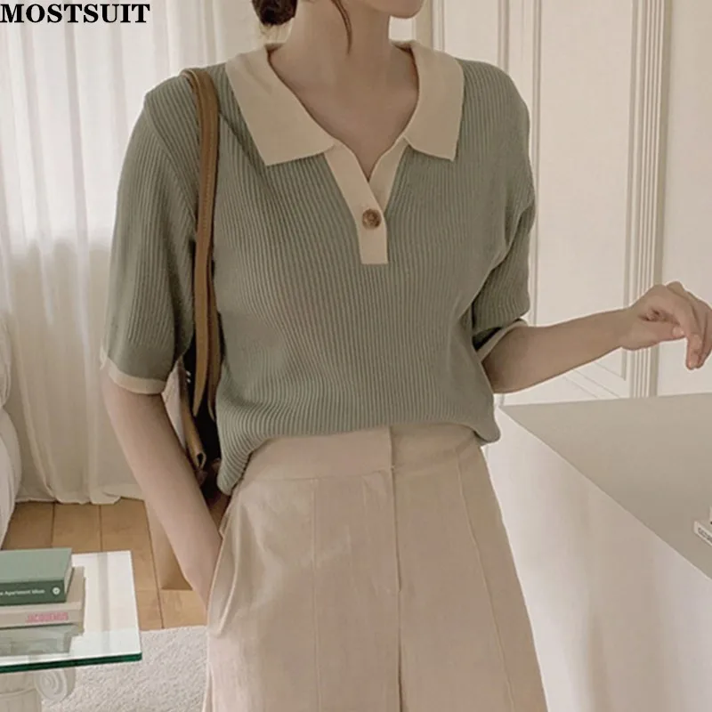 Summer Ice Silk Korean Pullover Tops Women Short Sleeve Color-blocked Thin Knit Sweaters Knitwear Fashion Casual Loose Jumpers
Summer Ice Silk Korean Pullover Tops Women Short Sleeve Color-blocked Thin Knit Sweaters Knitwear Fashion Casual Loose Jumpers