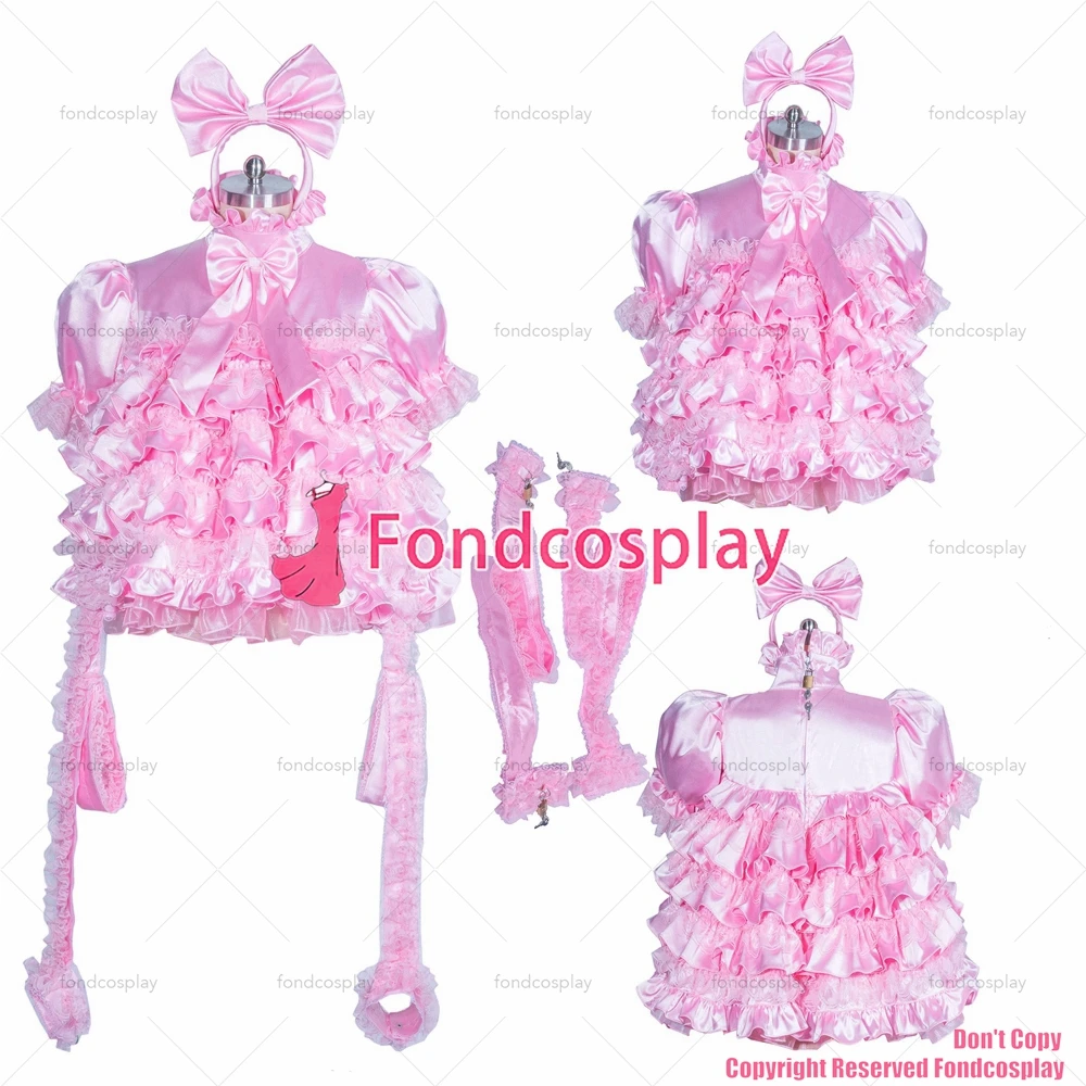 

Сексуальная одежда для взрослых с крестом fondcosplay, блестящее короткое французское запираемое розовое платье для детской горничной, наручник...