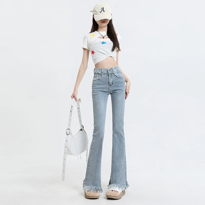 Contrast Vintage Blue Women's Sexy Bell Bottom Jeans Wide Leg Tassel Female's Flare Pants Korean Style
Contrast Vintage Blue Women's Sexy Bell Bottom Jeans Wide Leg Tassel Female's Flare Pants Korean Style