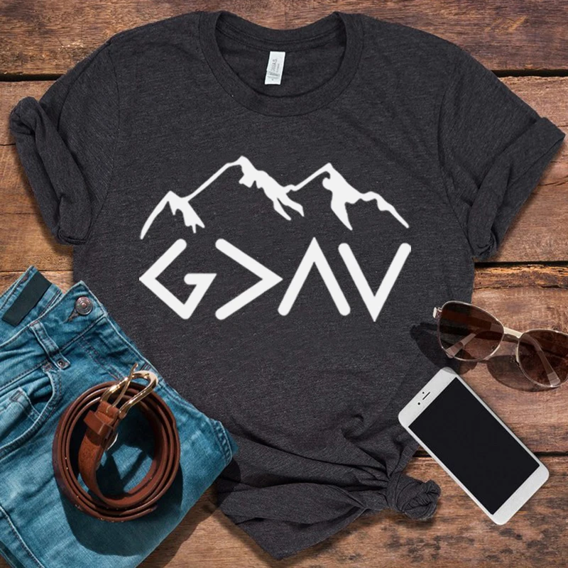 

God Is Greater Than The Highs and Lows Christian T Shirt Women God Clothes Aesthetic Oversized T Shirt Jesus Tee M