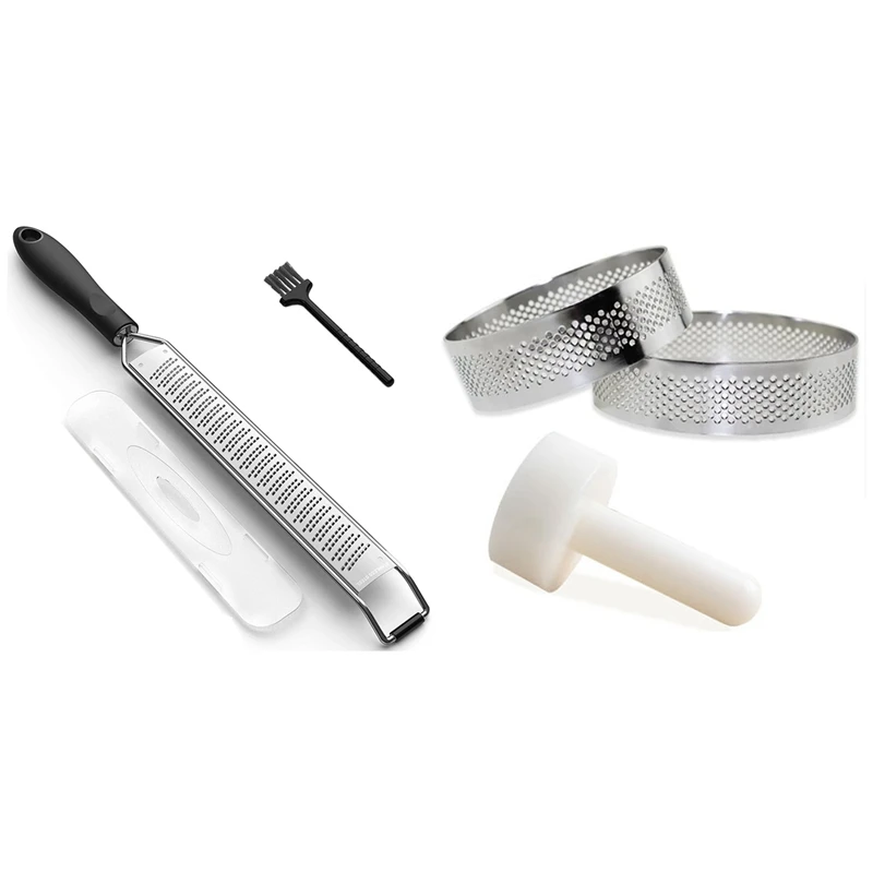 1 Pcs Lemon Zester Cheese Grater - Stainless Steel - Kitchen Tool & 1 Set Perforated Kit Tart Rings With Tart Tamper
1 Pcs Lemon Zester Cheese Grater - Stainless Steel - Kitchen Tool & 1 Set Perforated Kit Tart Rings With Tart Tamper