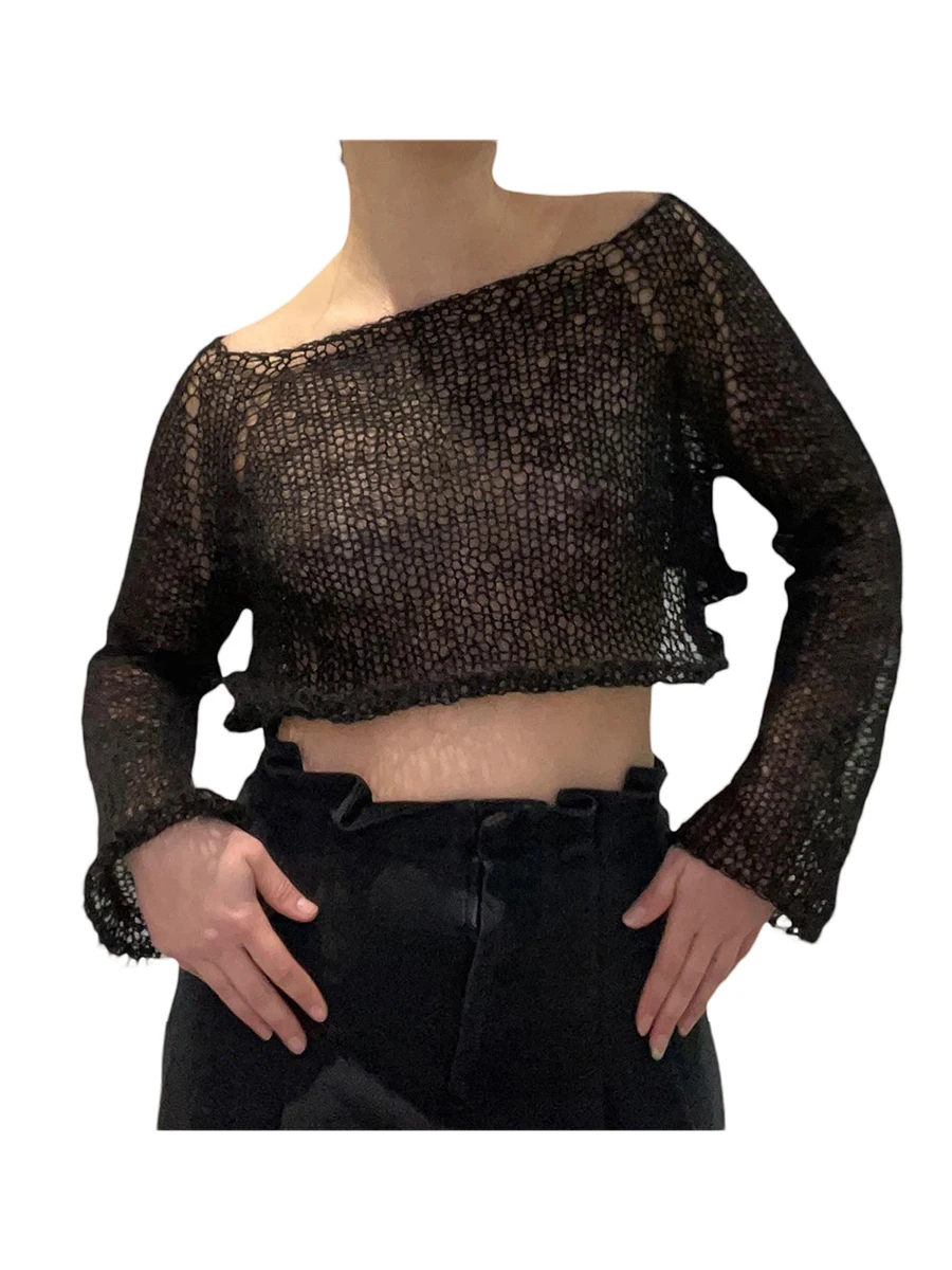 Женский вязаный крючком топ с вырезами, прозрачная рубашка
Женский вязаный крючком топ с вырезами, прозрачная рубашка
