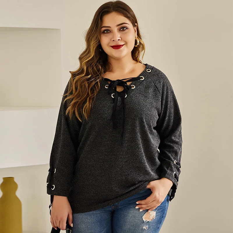 Women Plus Size T-shirt Fashion Tie V-neck Pullover T-shirt Casual Commuter Large Size Knitted Tops Long Sleeve Solid Color
Women Plus Size T-shirt Fashion Tie V-neck Pullover T-shirt Casual Commuter Large Size Knitted Tops Long Sleeve Solid Color