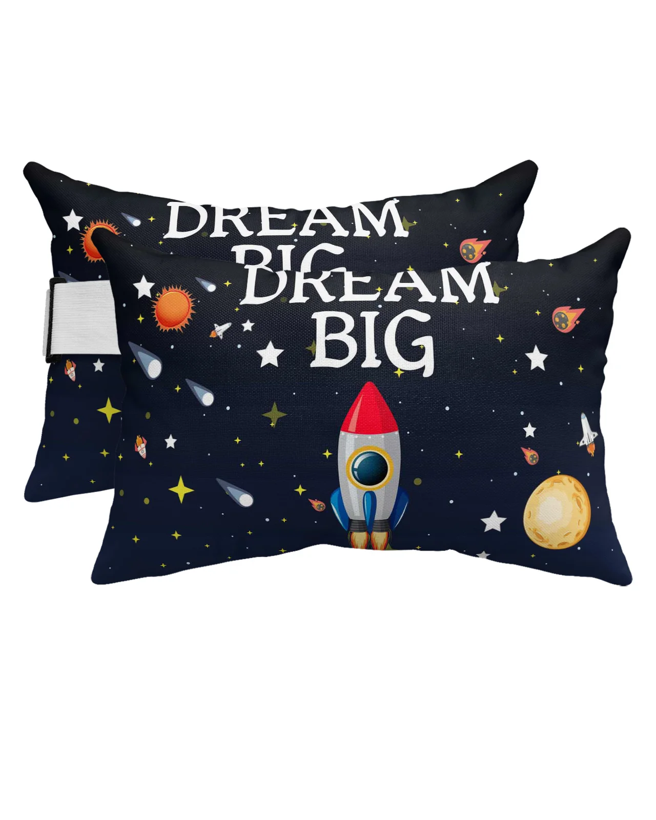 

Space Universe Rocket Dream Big Waterproof Pillow With Insert Adjustable Elastic Lounge Chair Recliner Head Lumbar Travel Pillow