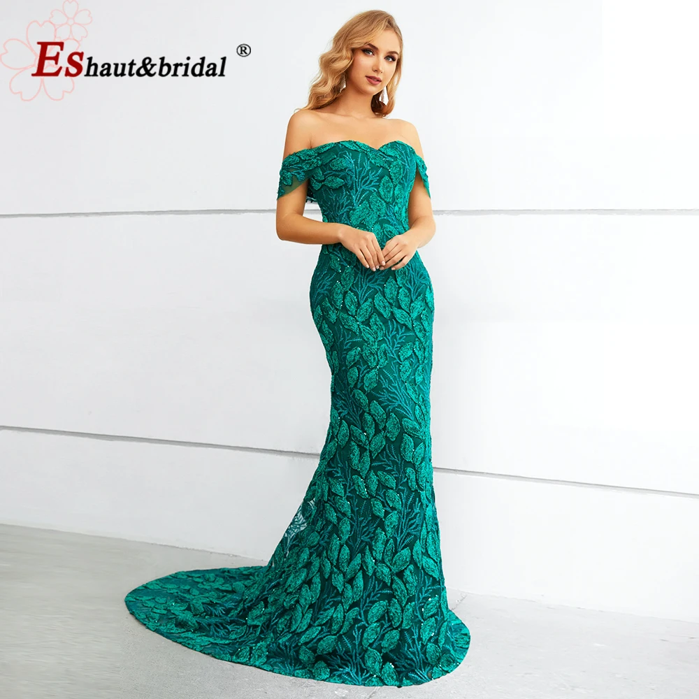 Женское вечернее платье с юбкой-годе, элегантное зеленое кружевное платье с открытыми плечами для вечеринки, выпускного вечера, свадьбы, 2022 
Женское вечернее платье с юбкой-годе, элегантное зеленое кружевное платье с открытыми плечами для вечеринки, выпускного вечера, свадьбы, 2022