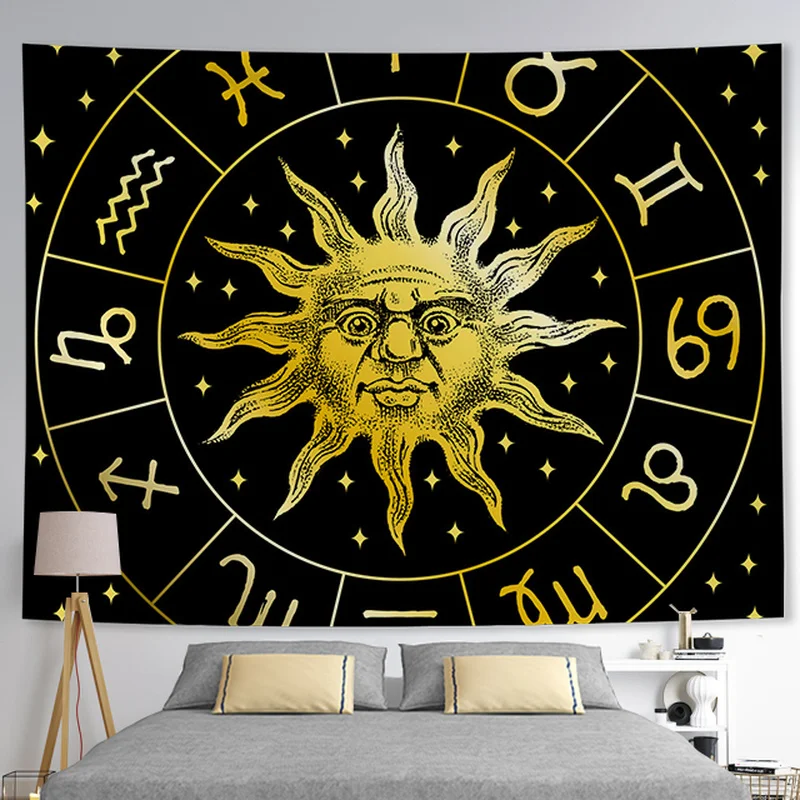 

Golden Sun Constellation Tapestry Occult Symbol Magic Array Wall Hanging Cloth Hippie Planet Psychedelic Witchcraft Room Decor