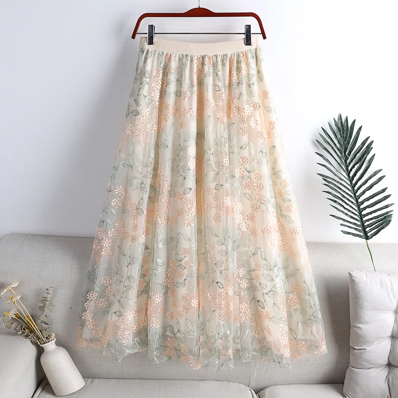 Summer Embroidery Floral Mesh Long Skirt Women Elastic High Waist A Line Tulle Green Skirts Korean Casual Tennis Skirt
Summer Embroidery Floral Mesh Long Skirt Women Elastic High Waist A Line Tulle Green Skirts Korean Casual Tennis Skirt