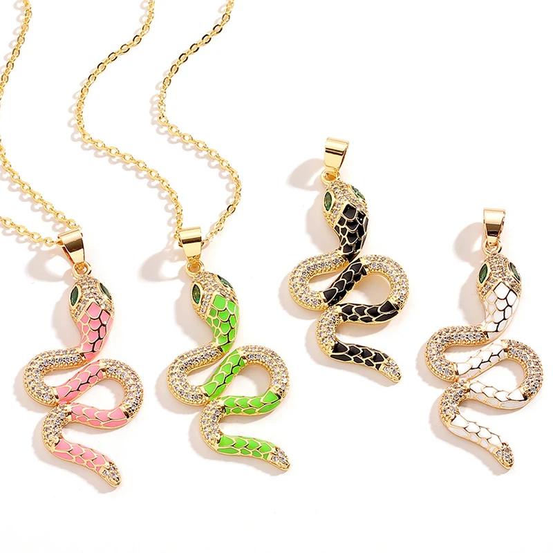 Goth Snake Pendant Necklace Inlaid Zircon Drip Oil Pink Black Green Animal Snake Pendants Personality Punk Rings for Women Man
Goth Snake Pendant Necklace Inlaid Zircon Drip Oil Pink Black Green Animal Snake Pendants Personality Punk Rings for Women Man