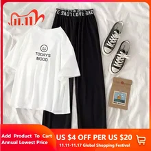Childrens Junior Suit Summer Short-sleeved T-shirt + Wide-Legged Pants Korean Girl 2Pcs Set 2023