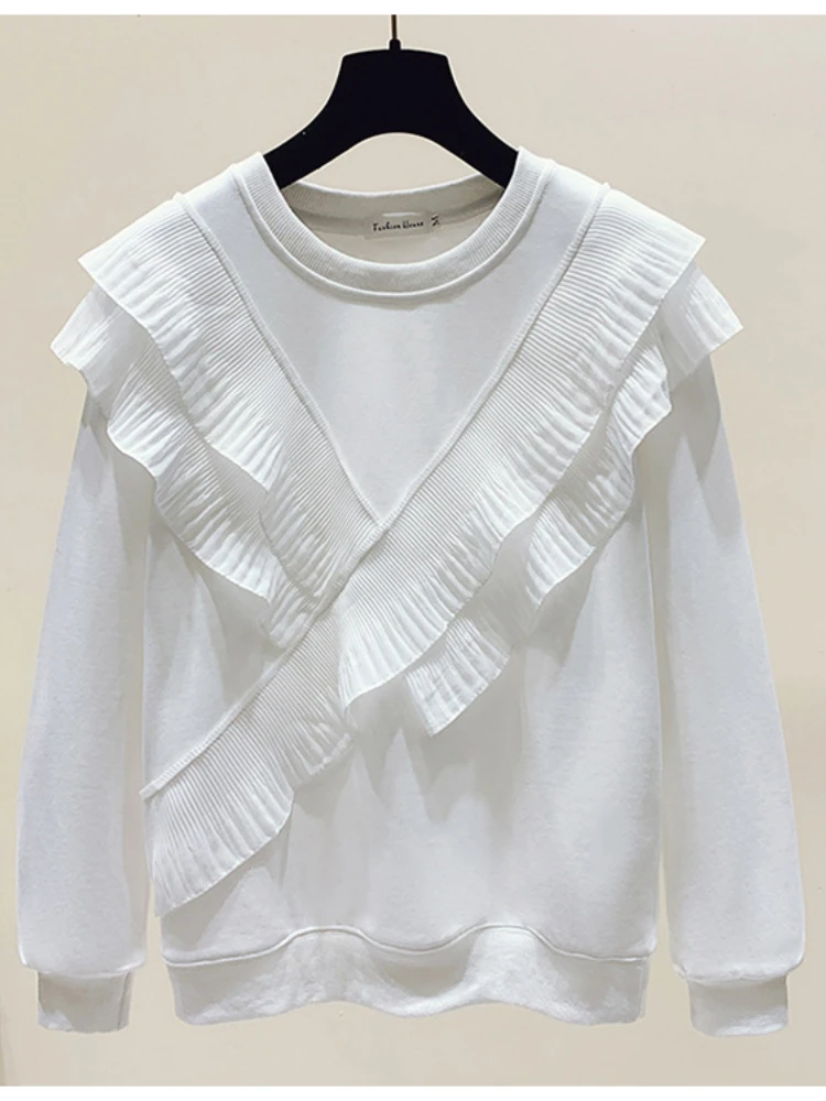 Female Autumn Winter Long Sleeve Ruffle Edge White Crewneck Sweatshirt Solid Color Sweet Women’s Tops
Female Autumn Winter Long Sleeve Ruffle Edge White Crewneck Sweatshirt Solid Color Sweet Women’s Tops