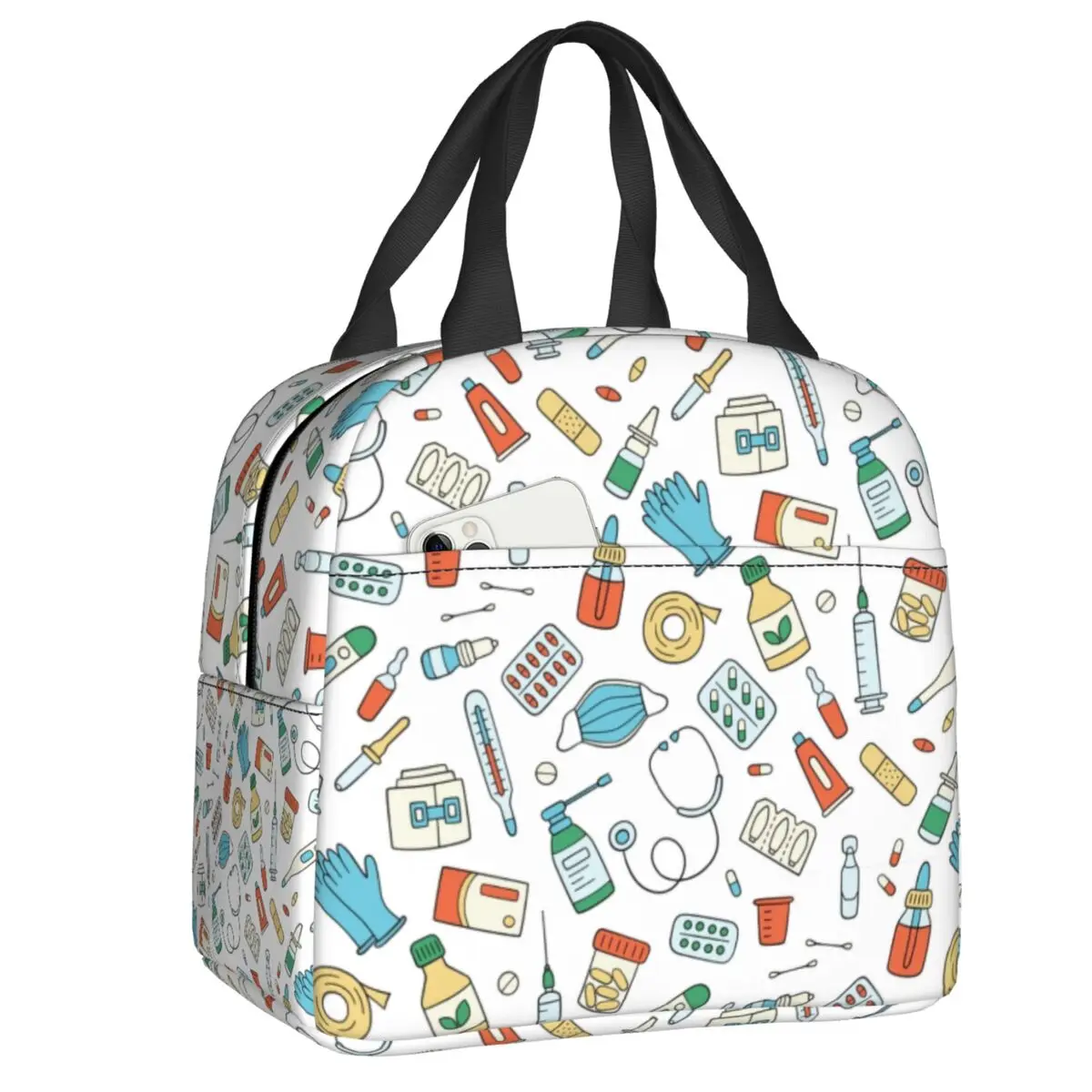 Custom Nursing Nurse Tools Pattern Lunch Bag Women Cooler Thermal Insulated Lunch Boxes for Adult Office
Custom Nursing Nurse Tools Pattern Lunch Bag Women Cooler Thermal Insulated Lunch Boxes for Adult Office