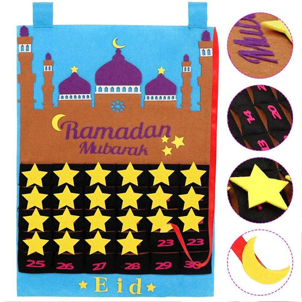 

DIY Eid Mubarak фетровый календарь обратный отсчет фотография для дома исламский мусульманский декор для вечеринки Рамадан Kareem Eid Al Adha подарки