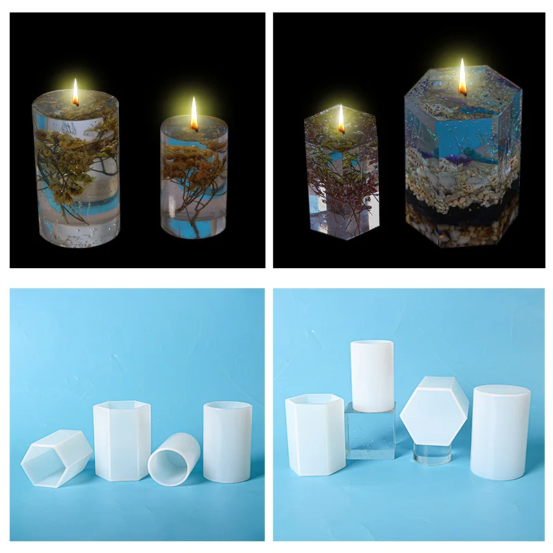 

Cylinder Hexagon Silicone Candle Mold DIY Crystal Epoxy Resin Gypsum Aromatherapy Candle Mold Home Wedding Festive Decor Mold