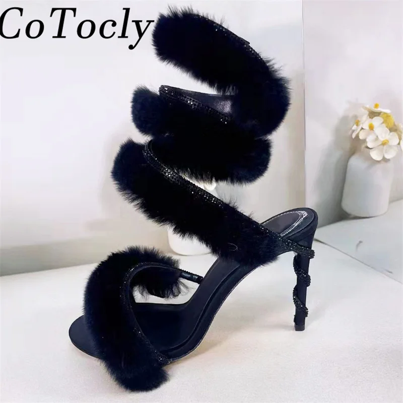 Summer Gladiator Sandals Women Rhinestone Ankle Wrap Around Party Shoes High Heels Rabbit Hair Sandals Woman Sandalias Mujer
Summer Gladiator Sandals Women Rhinestone Ankle Wrap Around Party Shoes High Heels Rabbit Hair Sandals Woman Sandalias Mujer